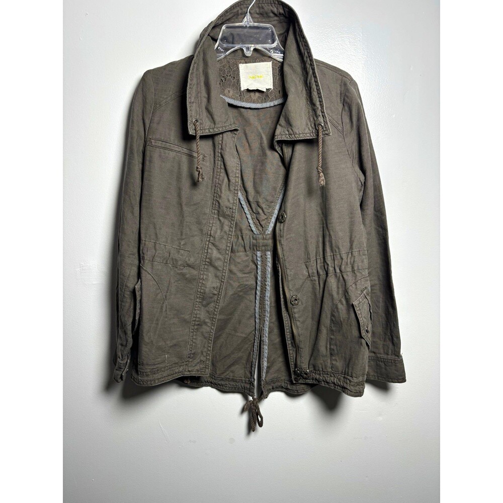 Anthropologie Hei Hei Women S Gray Utility Jacket Zip/Snap Drawstring Pockets